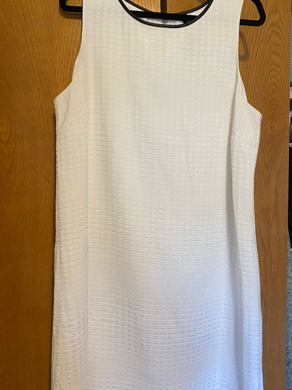 Kensie White Textured Sleeveless Shift Dress with Black Trim